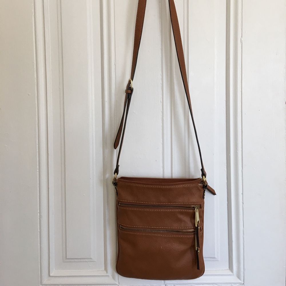 Brown faux leather crossbody purse